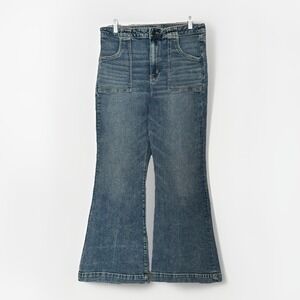 American Eagle Super High Rise Flare Jean Women 14 Blue Retro 70s Wide Leg Denim